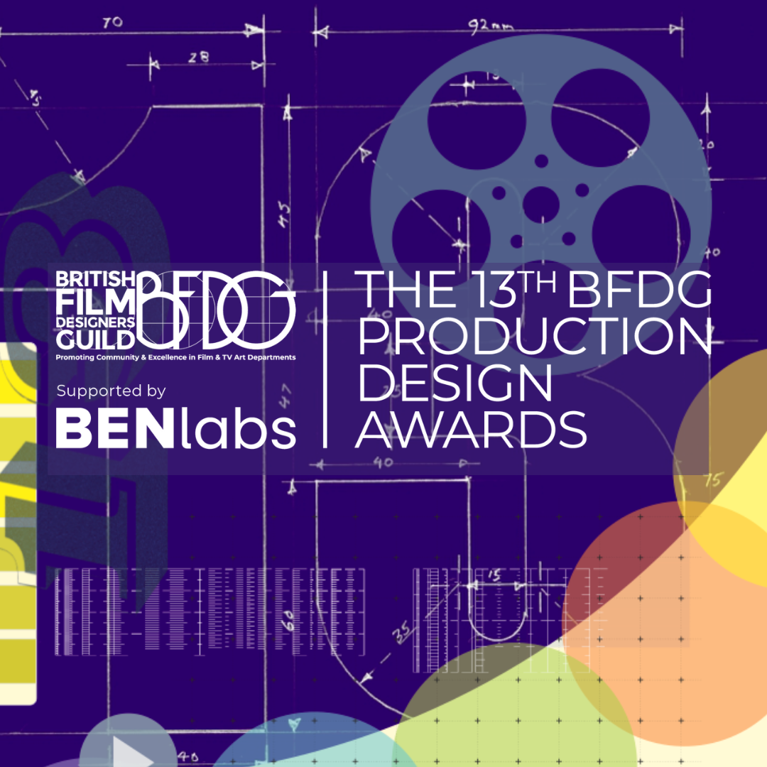 The 13th BFDG production design awards, supported by BENlabs, white text on a purple background